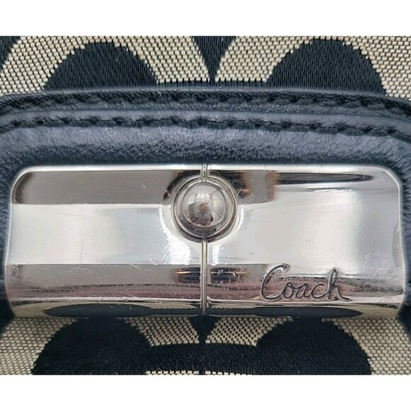 COACH Signature Kristen Canvas Black Gray Crossbody Handbag Silver Hardware - Picture 3 of 12